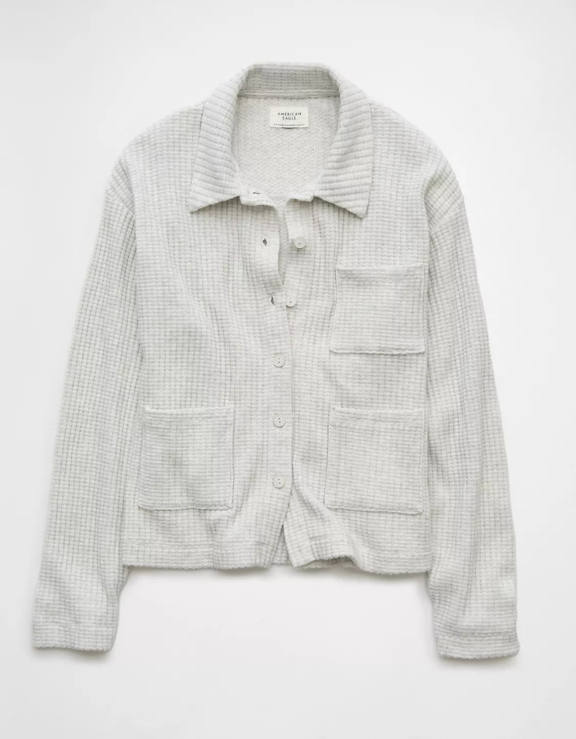 AE Fleece Waffle Button-Up Sweatshirt | American Eagle Outfitters (US & CA)