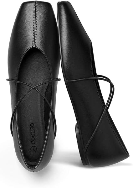 Coutgo Womens Square Toe Ballet Flats Comfortable Slip On Mary Jane Flats Crisscross Strap Work C... | Amazon (US)