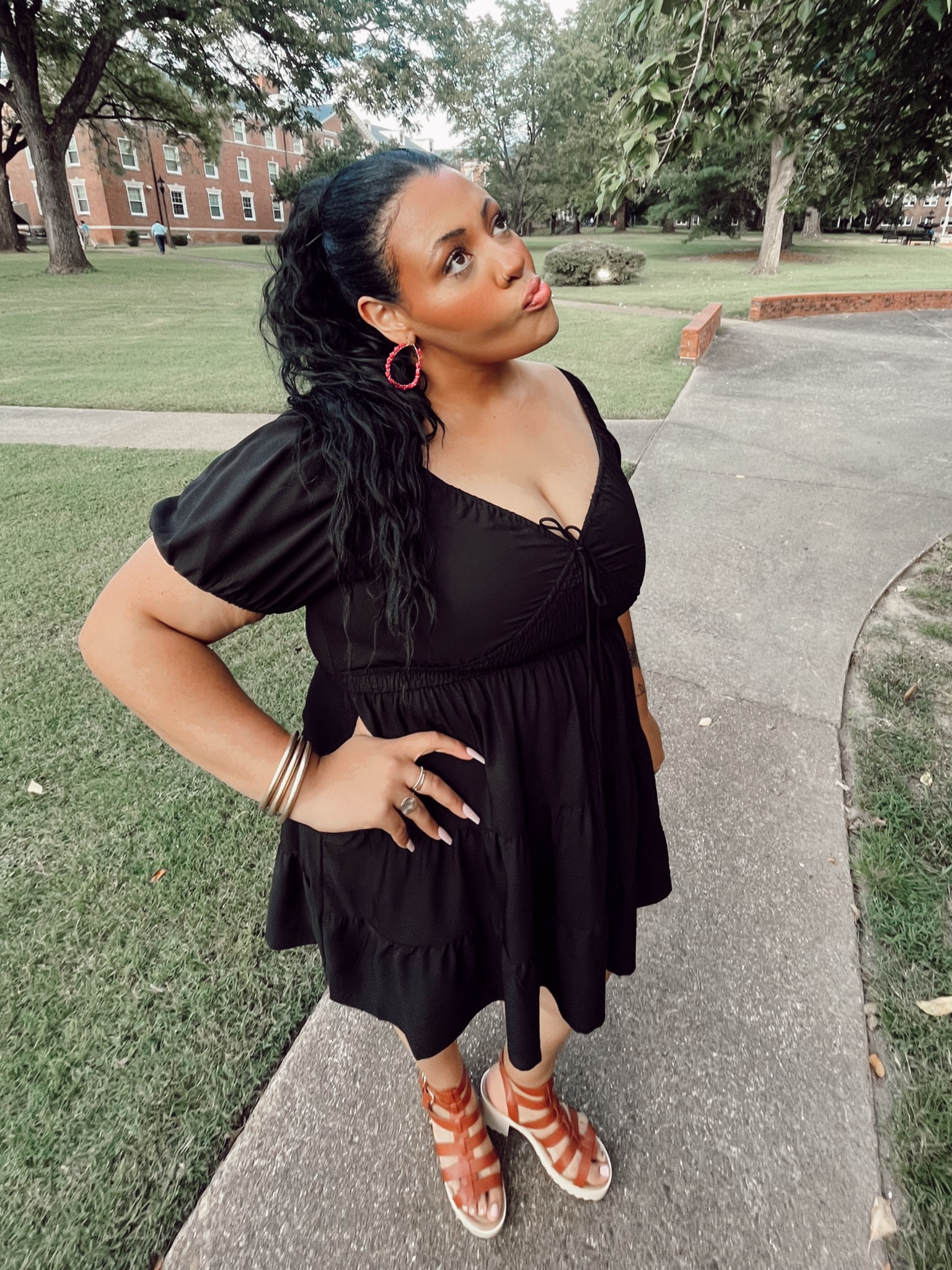 brown sandals black dress nofiltercass on LTK Monte Carlo | Black