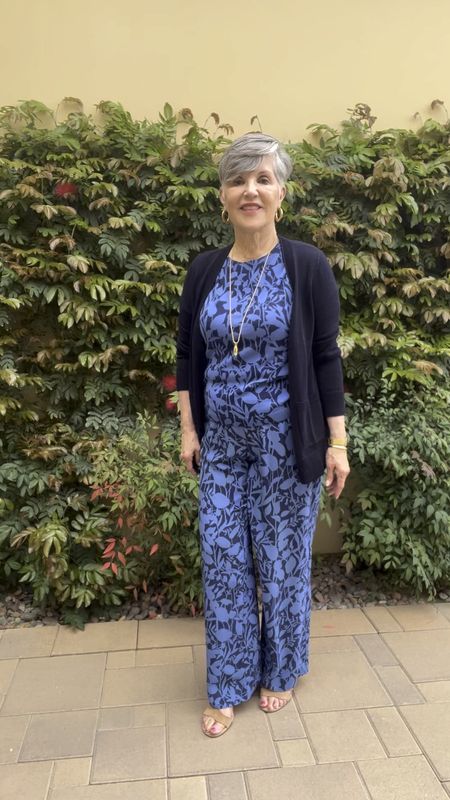 Wear this print matching set with a navy cardigan and gold jewelry to be ready for a spring-to-summer party or event.  #ltkunder50
#ltkover50
#ltkstyletip
#ltkshoecrush
#ltkover40

#LTKSeasonal #LTKVideo #LTKSpringSale