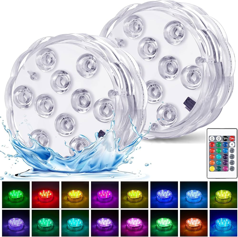 2 Pcs Submersible LED Lights Remote Control Battery Powered, RGB Multi Color Changing Waterproof ... | Amazon (UK)