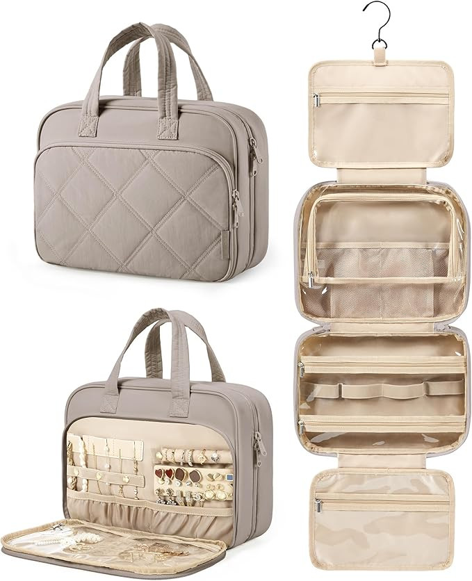 BAGSMART HangingToiletry Bag for Women, Puffy Travel Toiletry Bag with Jewelry Organizer, Waterpr... | Amazon (US)