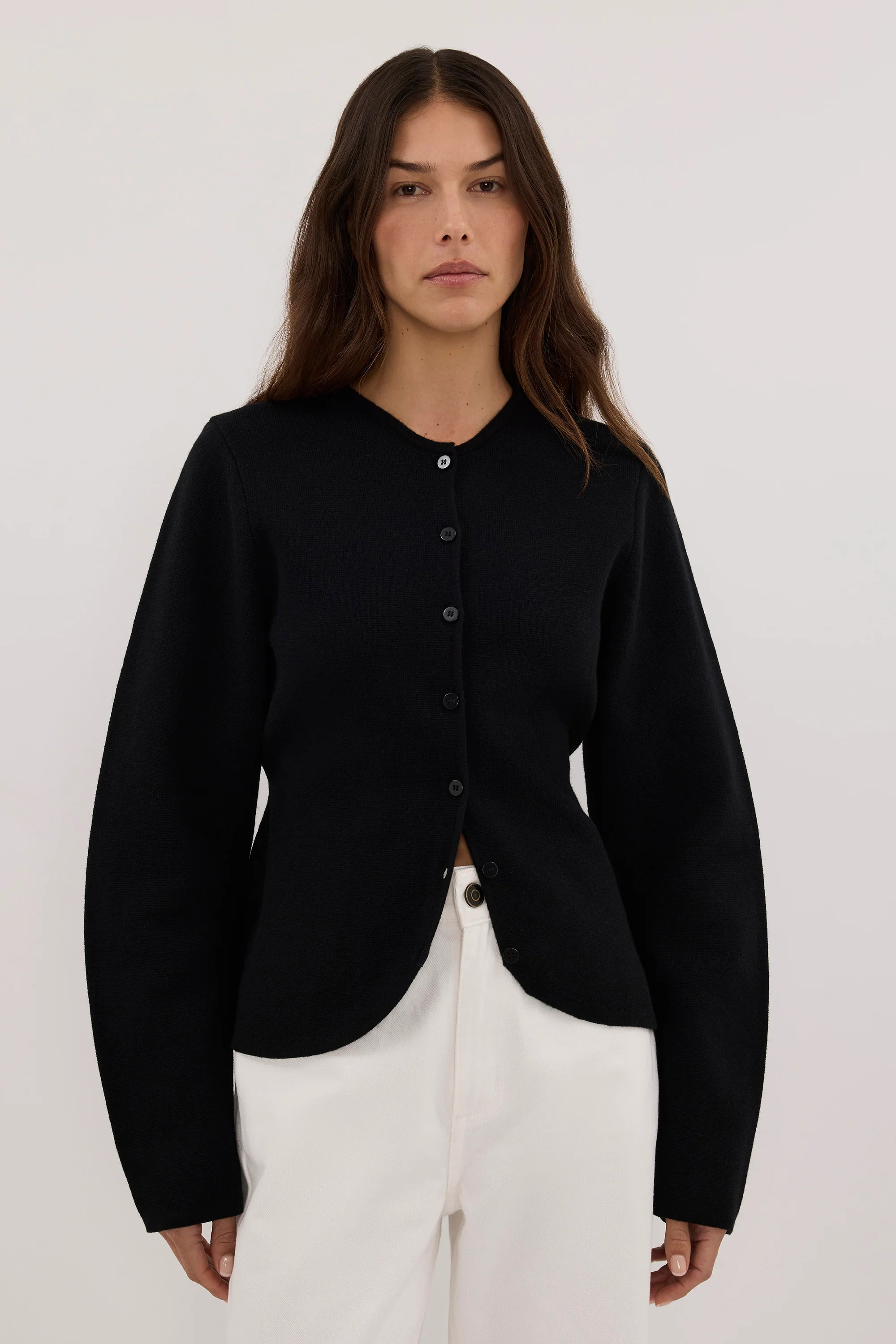 ELIZA BLACK CINCHED CARDIGAN | DISSH