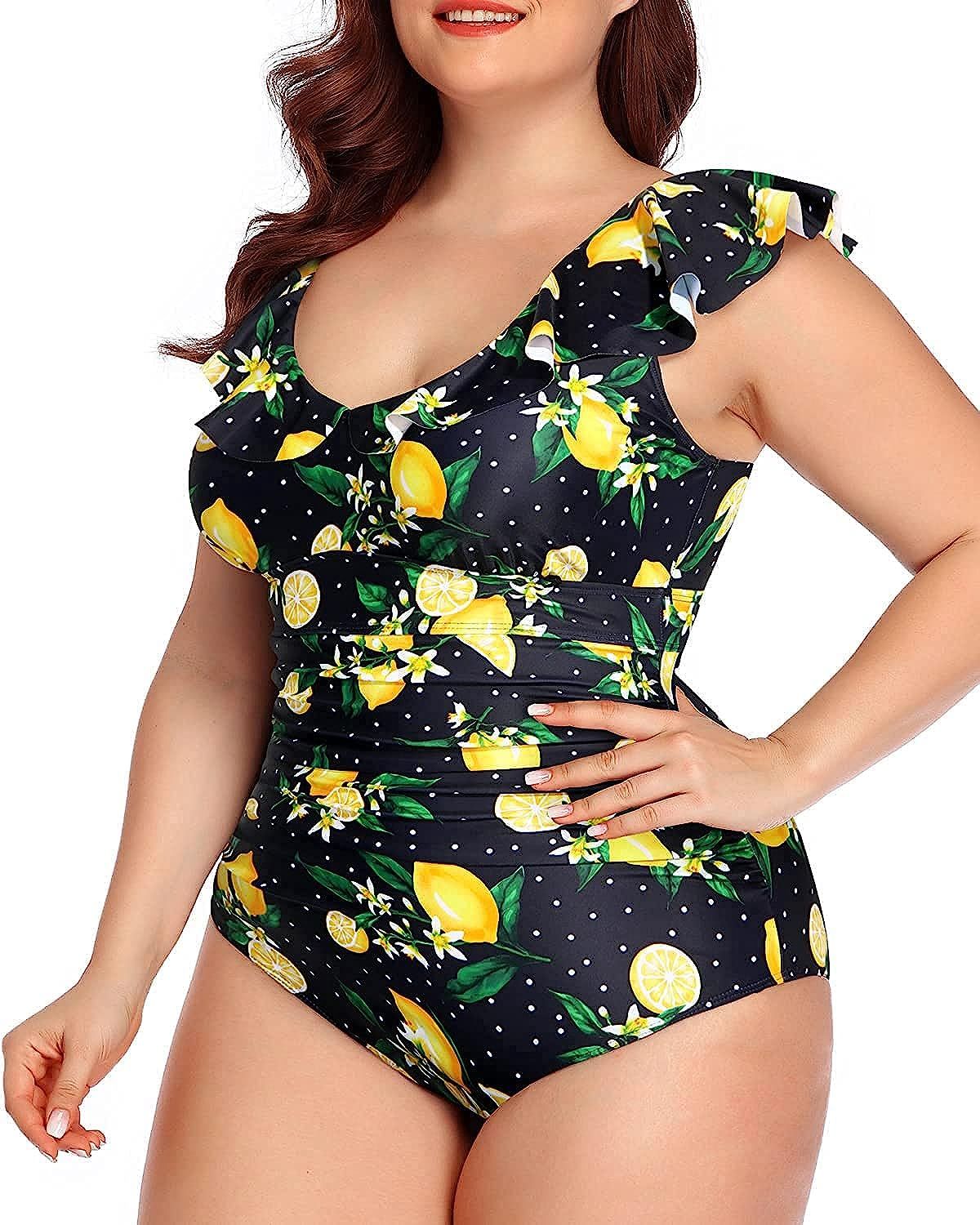 Daci Ruffled Plus Size One Piece Swimsuits for Women Flounce Tummy Control Bathing Suits Vintage ... | Amazon (US)