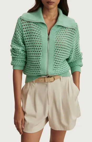 Eloise Open Stitch Cotton Zip-Up Cardigan | Nordstrom