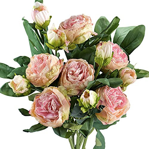 FiveSeasonStuff Vintage Blush Pink Peonies – Realistic Artificial Silk Flowers with Dry-Look Petals, 6 Stems for Rustic Home & Wedding Bridesmaids Bouquet Bridal Showers | Amazon (US)