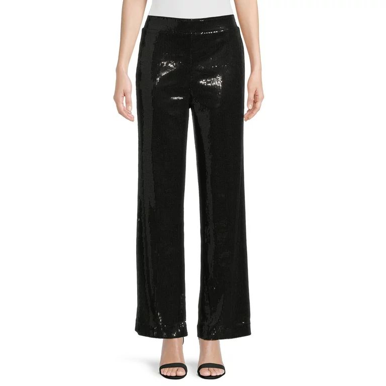 Time and Tru Women's Pull On Lined Wide Leg Sequin Pants, 30" Inseam, Sizes S-2XL | Walmart (US)