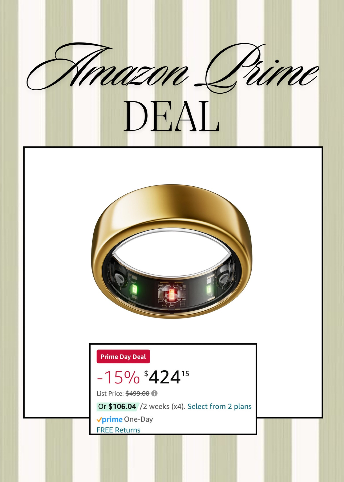 Amazon prime day deal— grab one of my everyday essentials, the oura ring! It helps regulate my sleeping cycle, HRV, cardiovascular age, and more. I cannot go a day without it and truly love it. I sized up 2 sizes more for extra room but go to your local Best Buy to try out their free sizer options. Multiple metals are also under $300!

#LTKFindsUnder100 #LTKActive #LTKSaleAlert