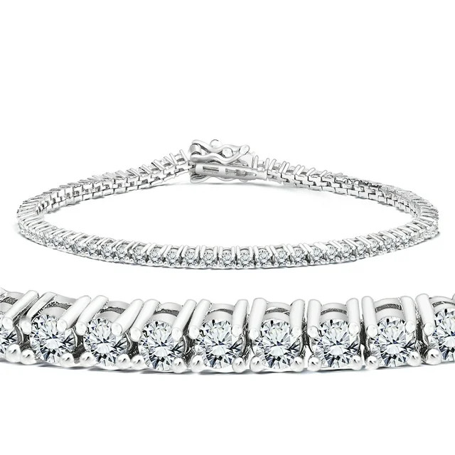 JeenMata 3 Carat Round Cut Moissanite Tennis Bracelet Eternity Design in 18K White Gold over Silv... | Walmart (US)