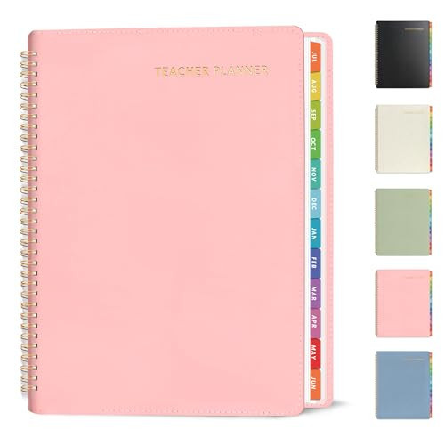 SUNEE Teacher Planner 2025-2026 Academic Year with 7 Periods, Jul 2025 - Jun 2026 Lesson Planner Book 8.5"x11" School Agenda with Subjects, Teacher Calendar with Vegan Leather Cover, Color Tabs, Pink | Amazon (US)