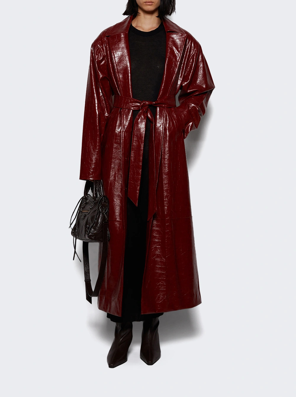 Leather Trench Coat Burgundy | The Webster