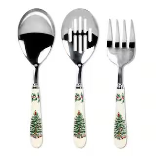 Spode Christmas Tree 10 in. 3-Piece Stainless Steel and White Ceramic Cutlery Set 1497665 - The H... | The Home Depot