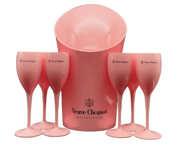 Veuve Pink Acrylic Plastic Champagne Flutes and Ice Bucket set(s) - Various Options | Etsy (US)