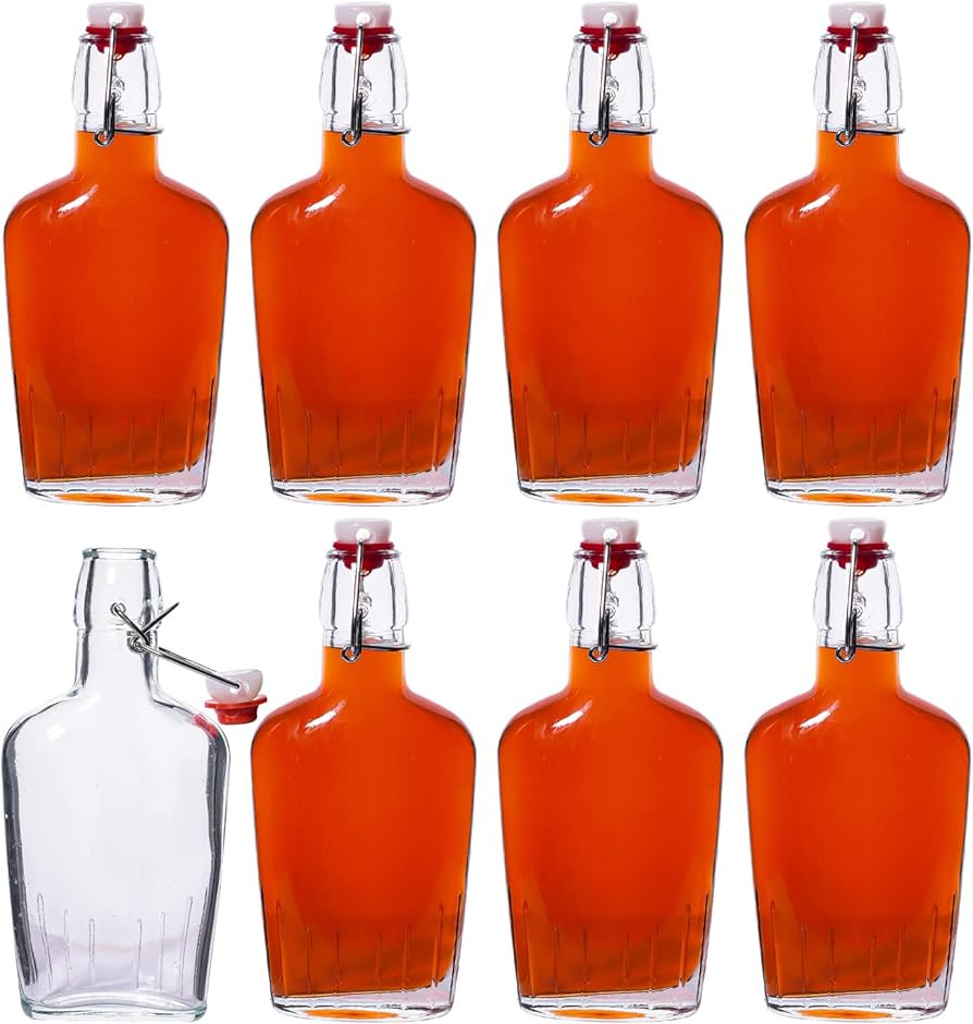 eleganttime 8 Pack Pocket Glass Flasks 8.5 Oz Glass Vanilla Extract Bottles With Swing Top Flask ... | Amazon (US)