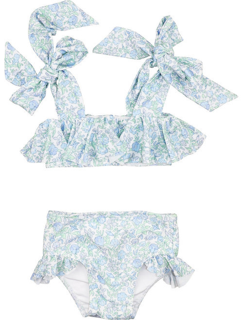 Blue And Green Floral Lycra Bikini | Cecil and Lou