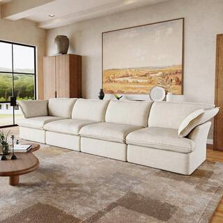 163 in. Square Arm 4-Seater Sofa in Beige | The Home Depot