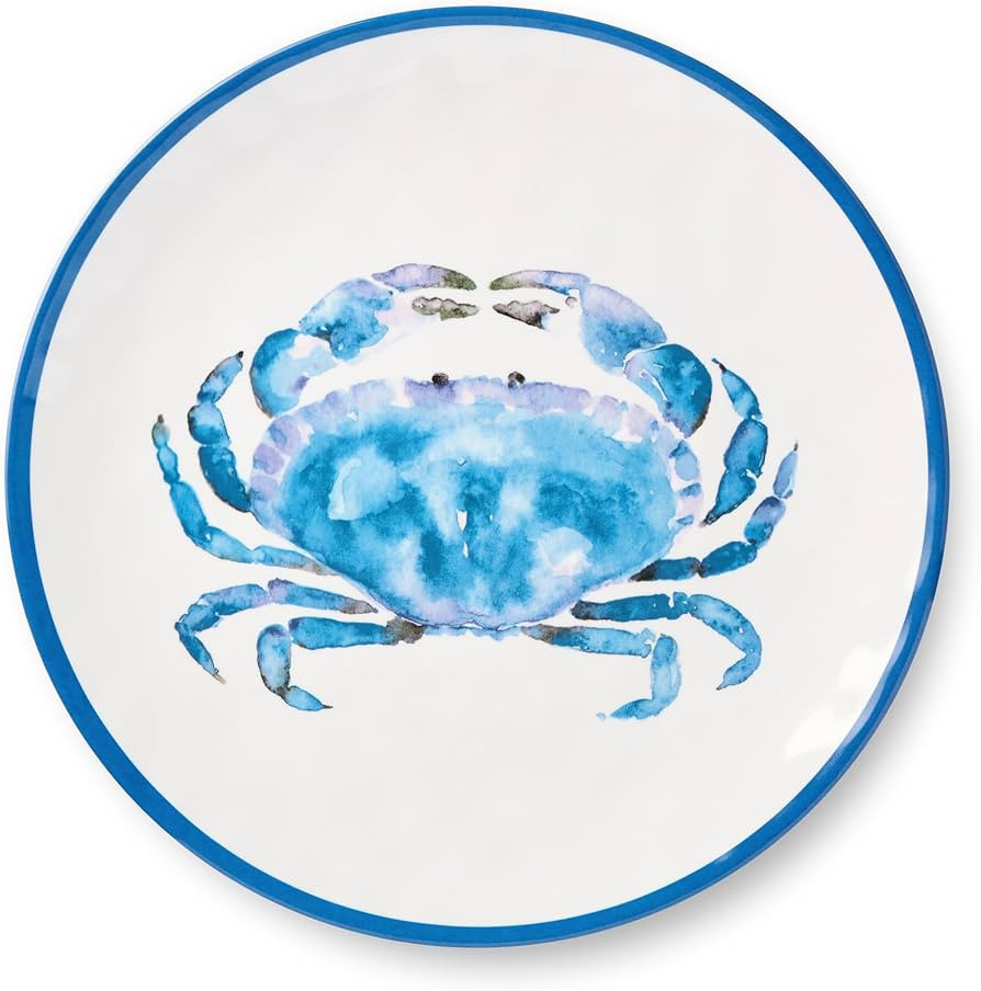 Beach House Crab 11-Inch Melamine Dinner Plates \u2013 Set of 6, Vibrant Nautical Charm, Durable,... | Amazon (US)