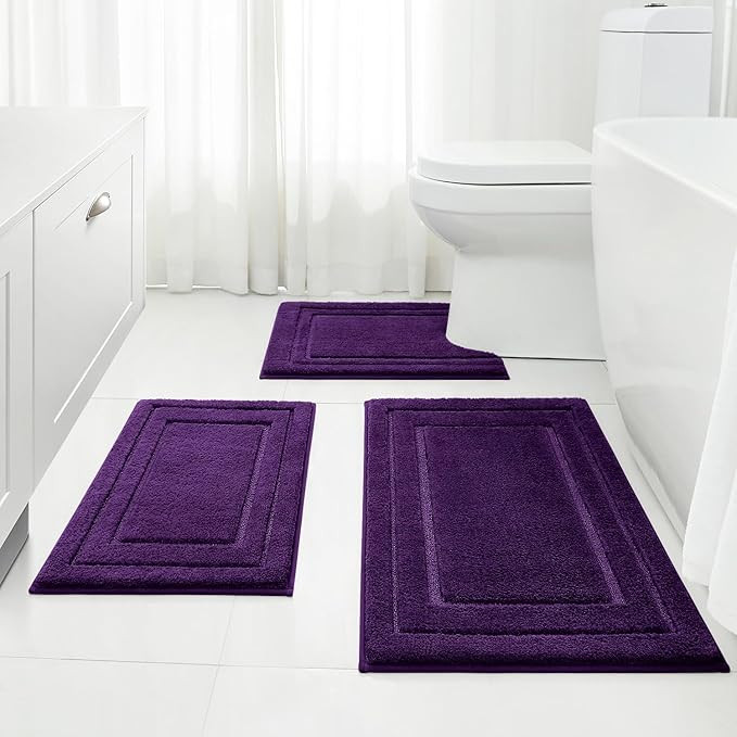 HOMEIDEAS Bathroom Rugs Sets 3 Piece, Super Soft and Absorbent Non Slip Microfiber Toilet Bath Ma... | Amazon (US)