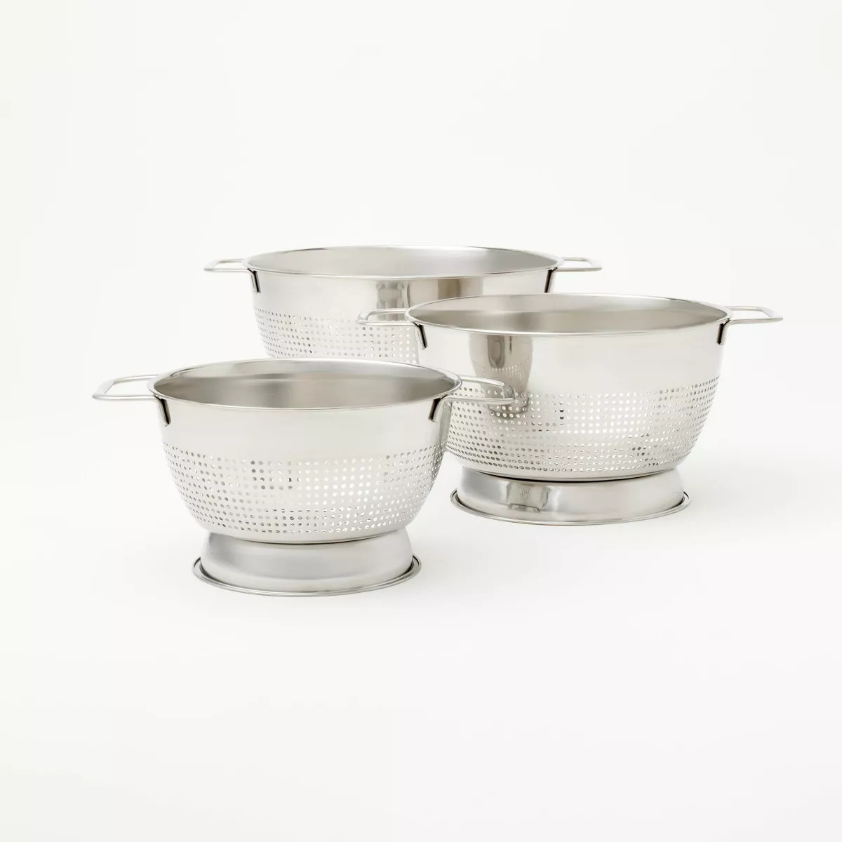3pc (1.5qt, 3qt, and 5qt) Stainless Steel Colander Set Silver - Figmint™: Kitchen Strainer Coll... | Target