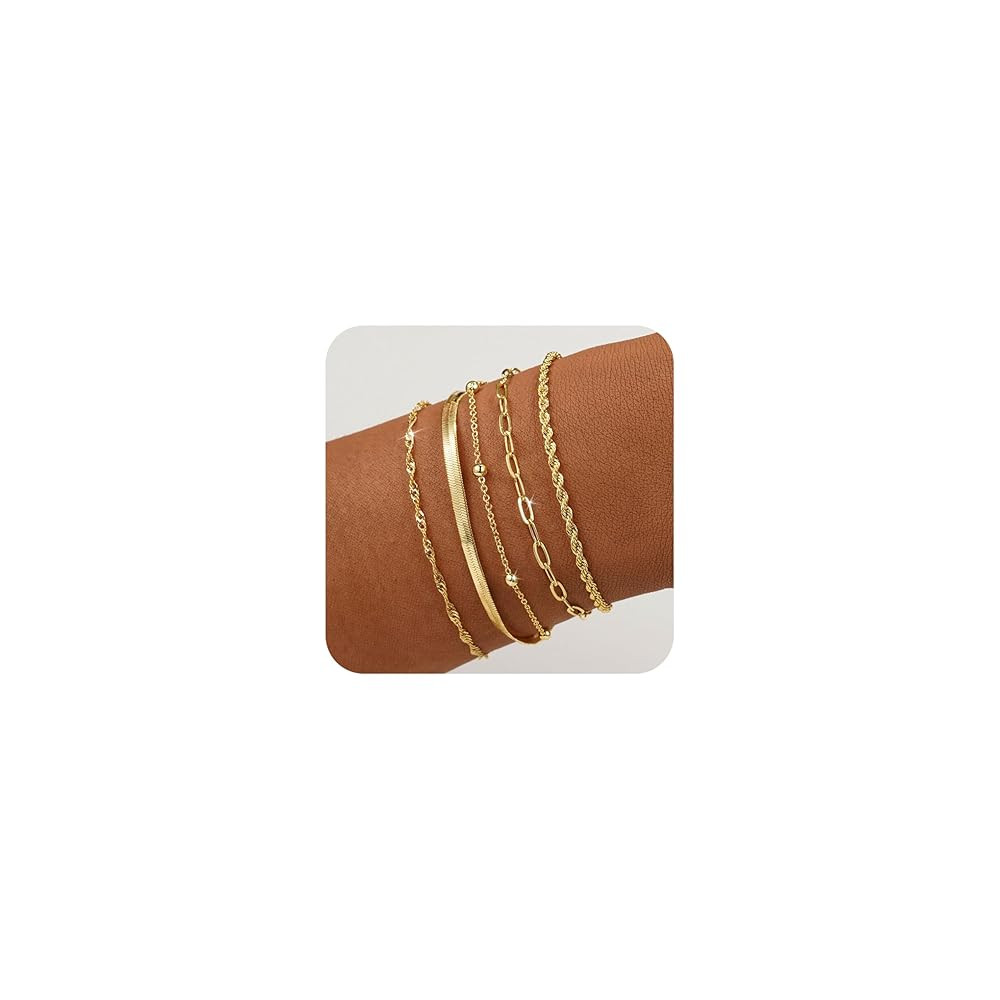 BERISO Gold Bracelets for Women, Elegant Adjustable 14K Gold Plated Bracelet for Women, Trendy Mi... | Amazon (US)