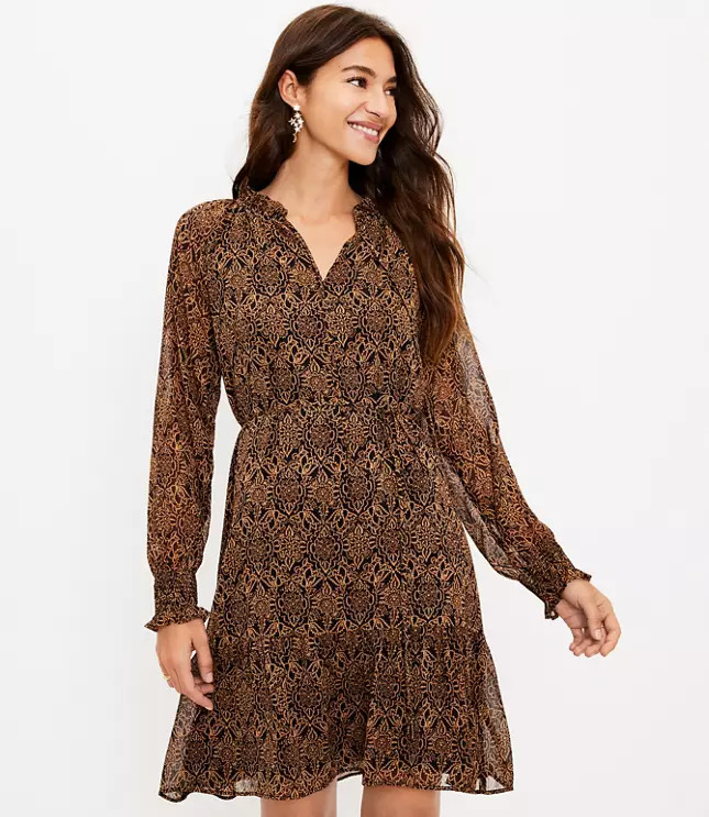 Medallion Ruffle Dress | LOFT