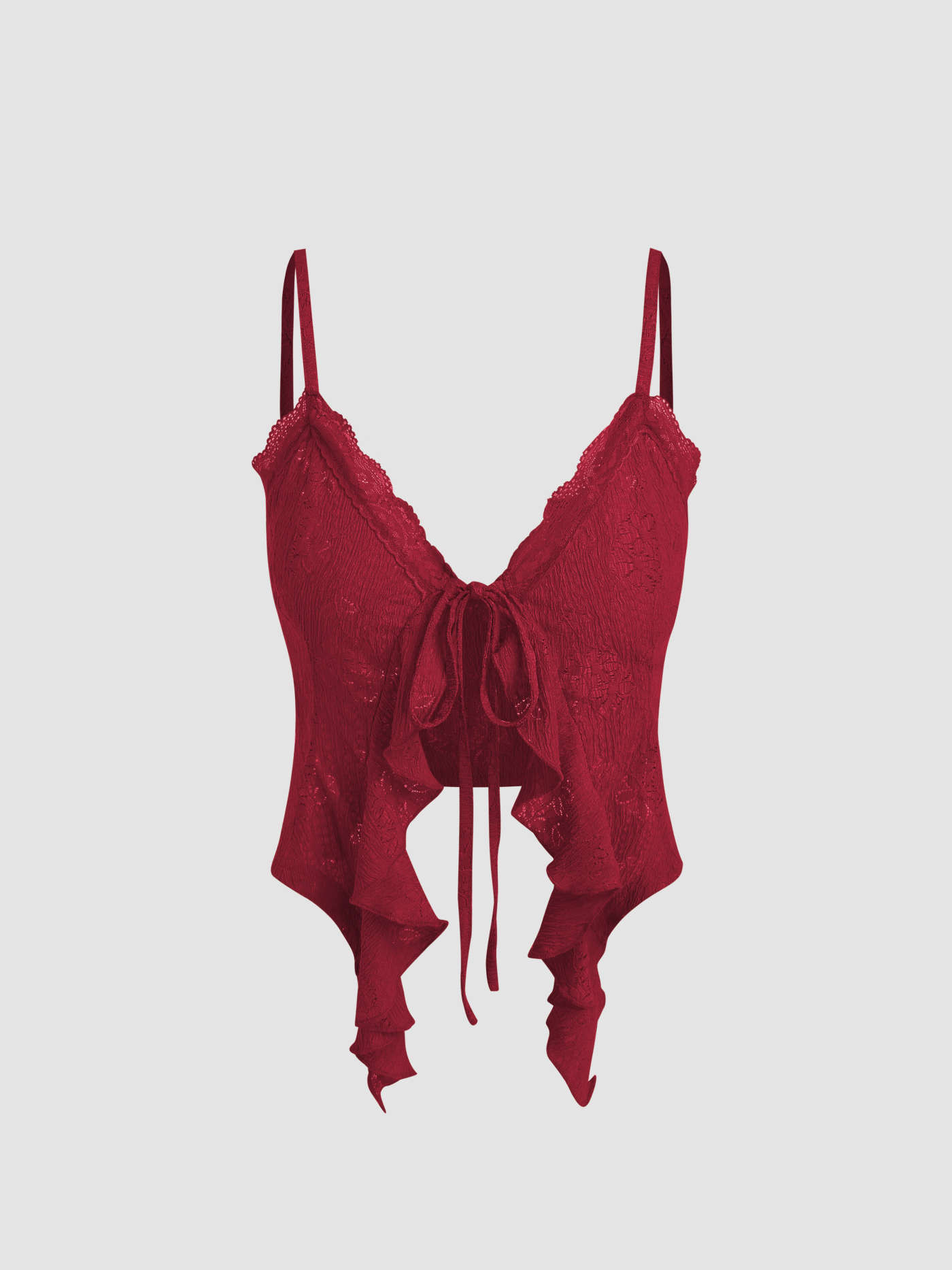 Lace Ruffle Hem Knotted Knit Crop Top | Cider