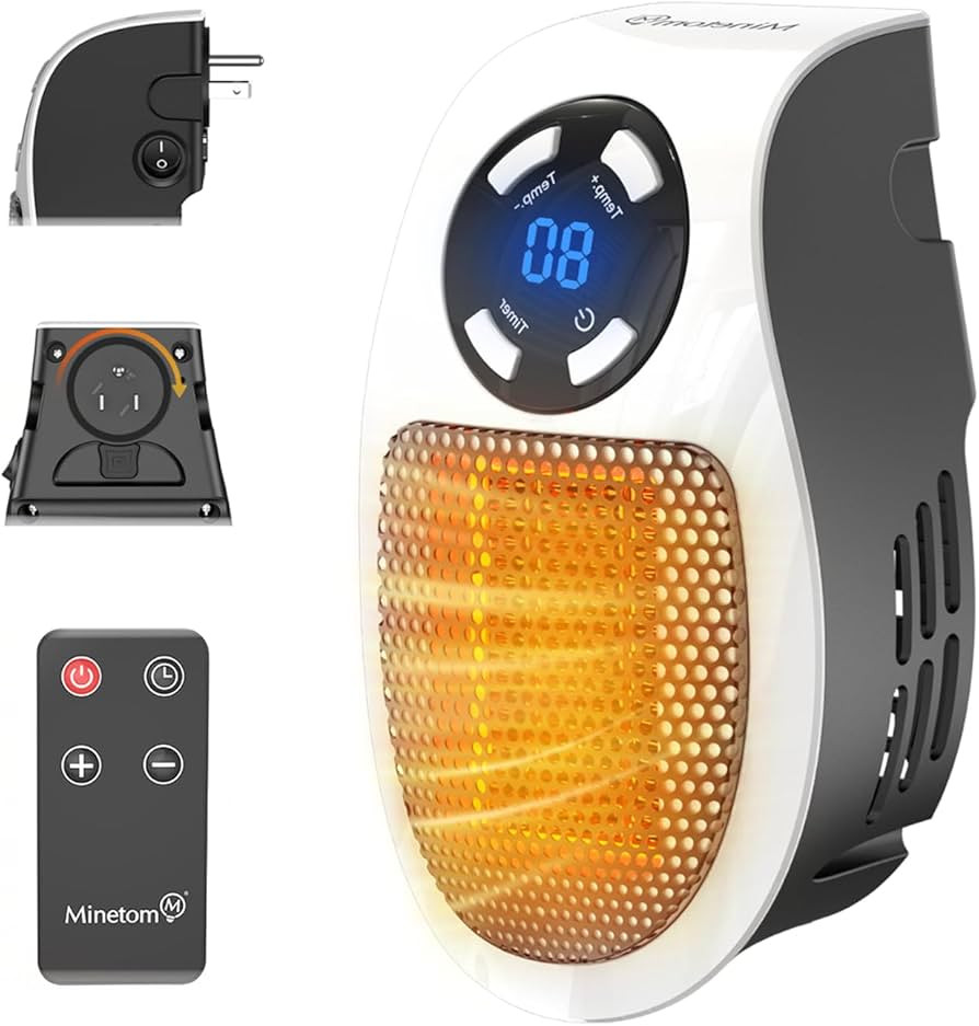 Plug in Small Space Heater for Indoor Use 450W, Wall Outlet Electric Heater with Remote, 12H Time... | Amazon (US)