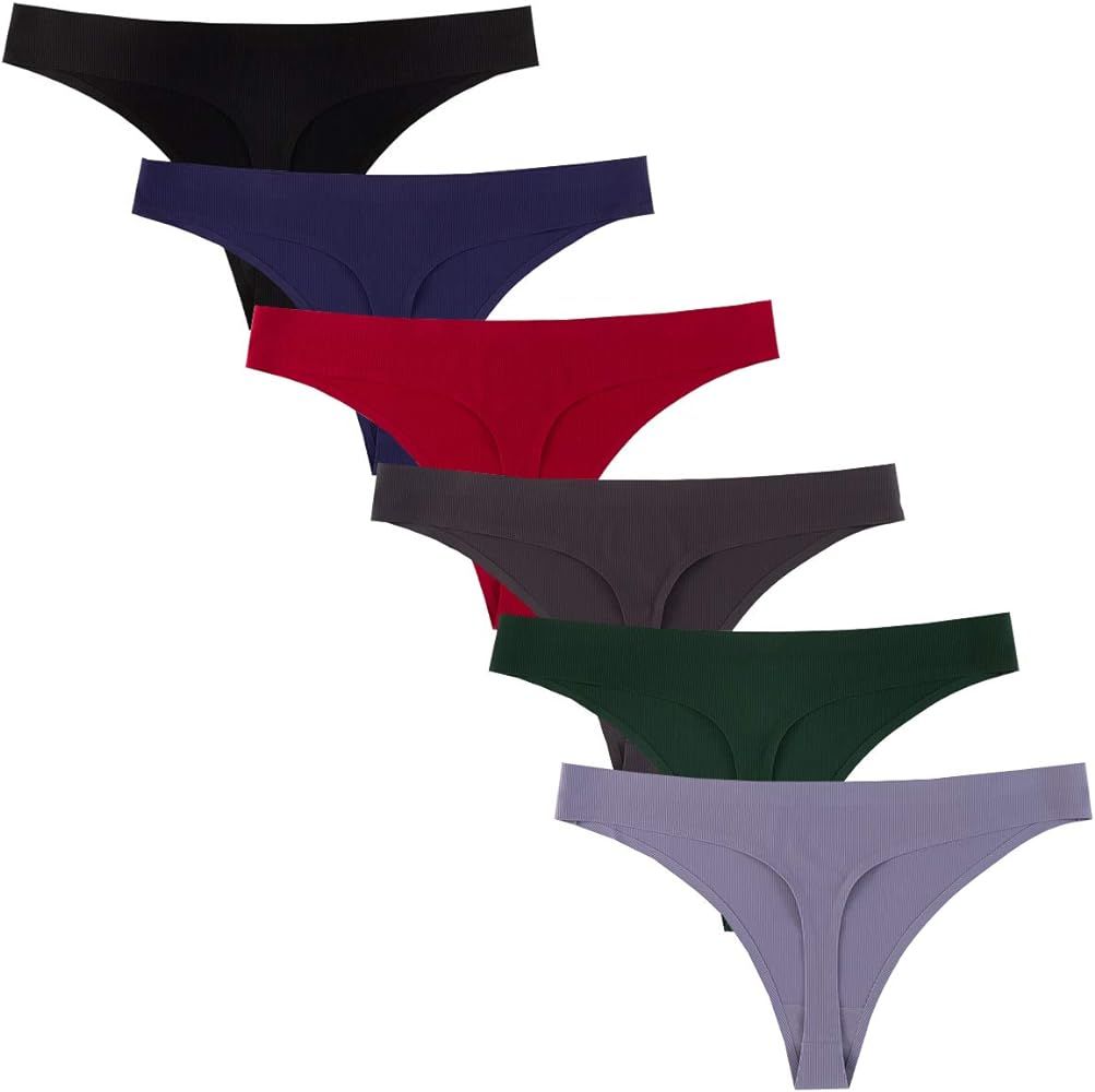 Closecret Lingerie Women 6 Pack Seamless Thongs Underwear Ice Silk Comfy G-string Panties | Amazon (US)