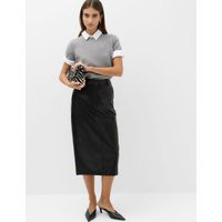 M&S Leather Look Split Back Midi Skirt - 12 - Black, Black | Marks & Spencer IE