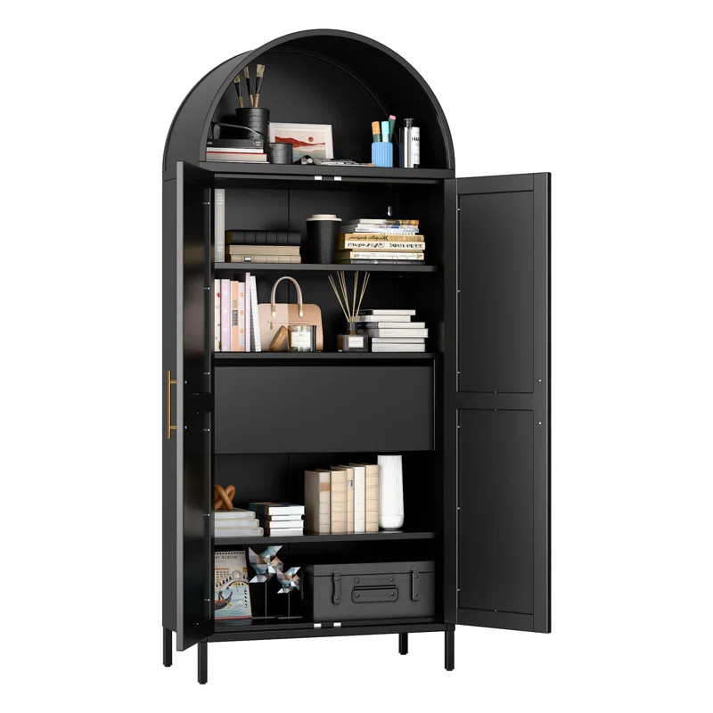 2-shelf And 1-drawer Metal Display Cabinet,Modern Freestanding Arched Cabinet, Antique Cabinets,P... | Wayfair North America