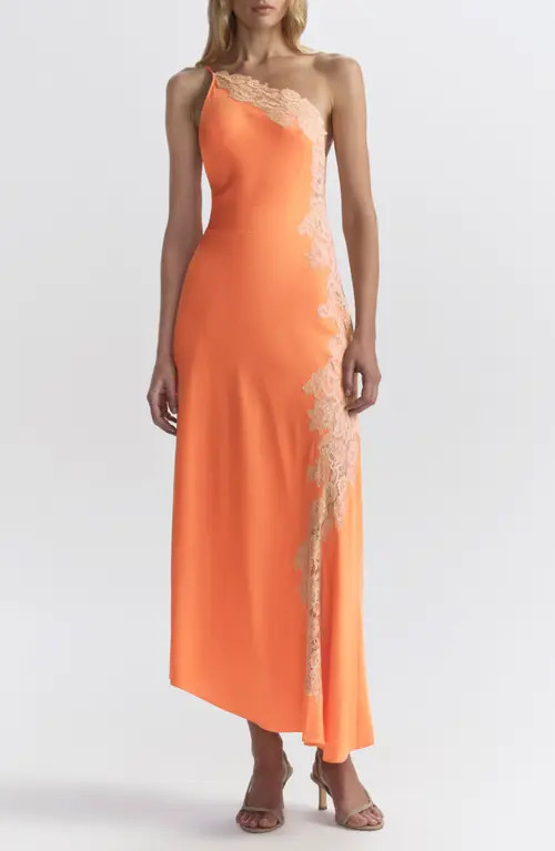 A.L.C. Lou Lace Trim Sleeveless Satin Maxi Dress in Vivid Orange/Pale Blush at Nordstrom, Size 12 | Nordstrom