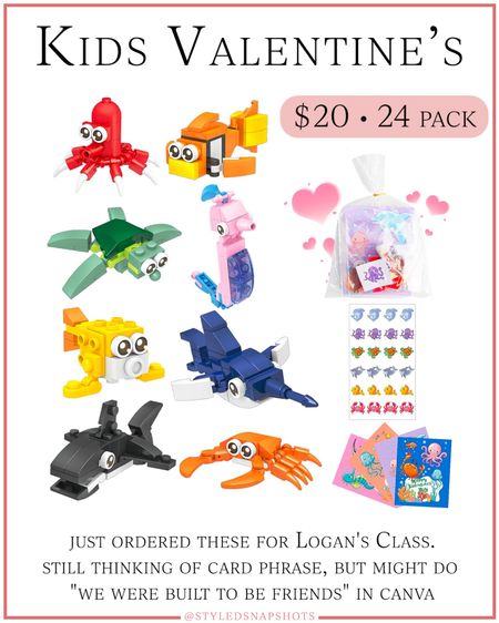 Ordered these for Logan’s class valentines (he’ll be 5 in April). I use Canva to make the tags and thinking of the phrase “we were built to be friends” 

#LTKkids #LTKGiftGuide #LTKparties