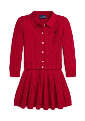 Ralph Lauren Childrenswear Girls 2-6x Cotton Polo Cardigan and Skirt Set, Red, 5 | Belk