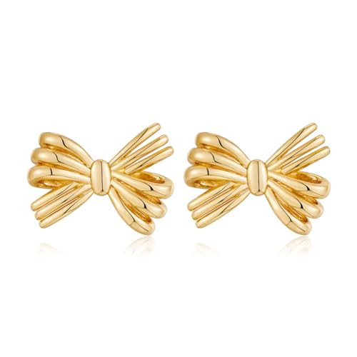 Dainty Gold Bow Earring for Women Small Gold Line Knot Bow Statement Cute Bow Drop Dangle Earrings | Amazon (US)