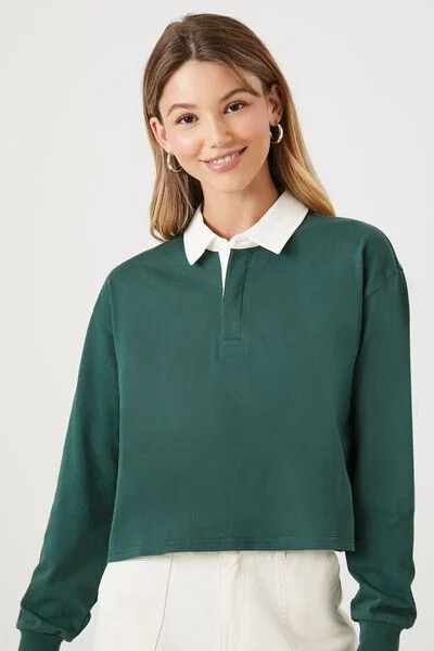 Cropped Long-Sleeve Rugby Shirt | Forever 21 (US)