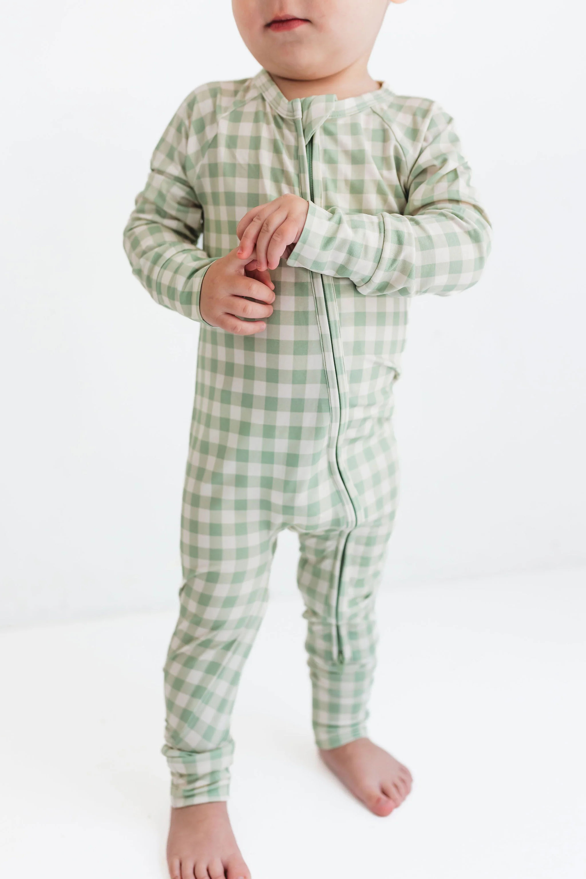 Green Gingham Zipper Romper | In My Jammers