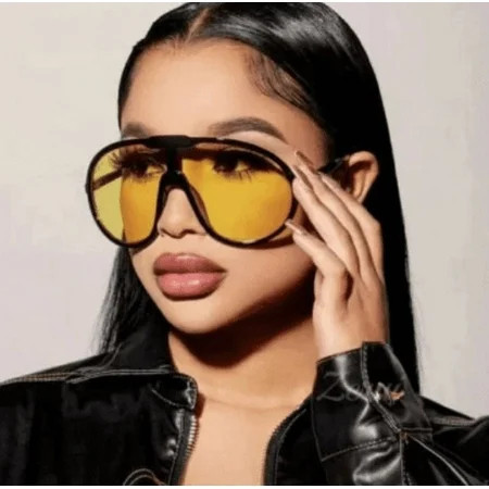 Fashion Yellow Glasses for Women, Oval Large Frame with Anti-Reflective Lenses, Trendy Sunglasses for Parties, Travel & Daily Wear (Champagne Color) | Walmart (US)