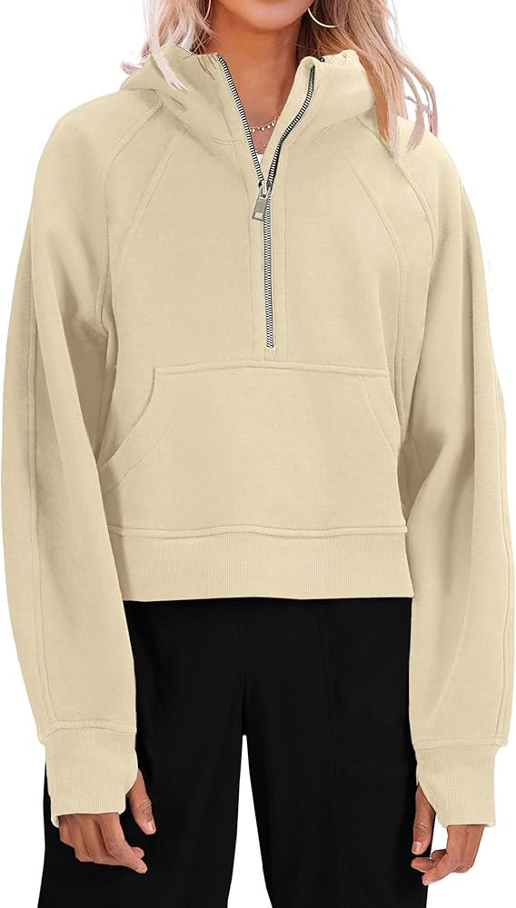 Womens Hooded Pullover Sweatshirts Half Zipper Crop Hoodie Fleece Lined Collar Zip Up Hoodies Cro... | Amazon (US)