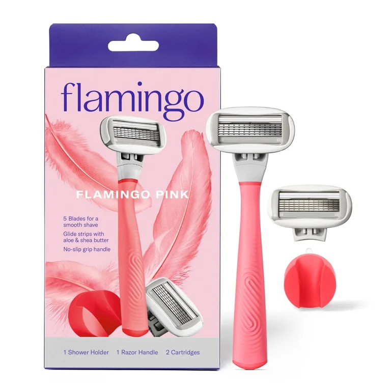 Flamingo Women's Razor Shaving Set with Razor Handle and 5-Blade Razor Cartridges, Pink, 4 Piece | Walmart (US)