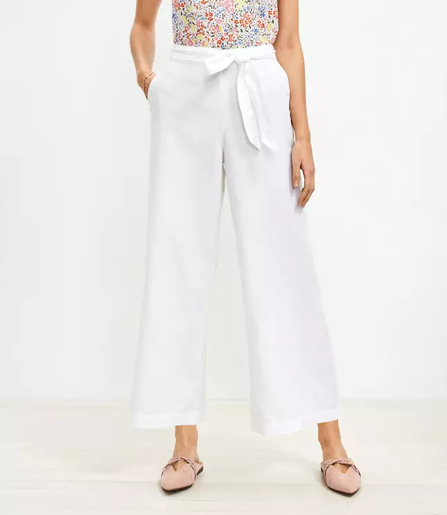 Tie Waist Fluid Wide Leg Crop Pants | LOFT