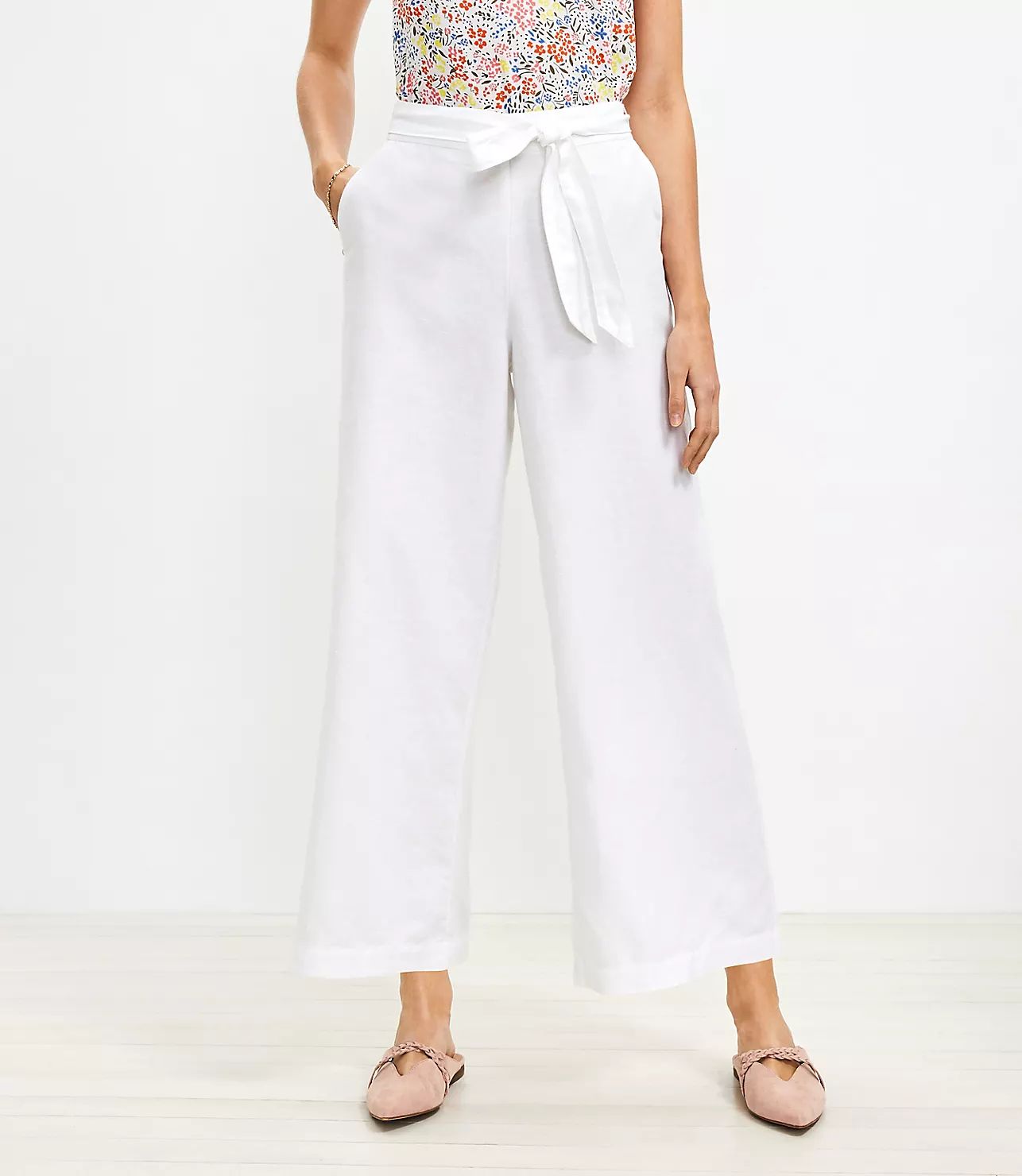 Tie Waist Fluid Wide Leg Crop Pants | LOFT