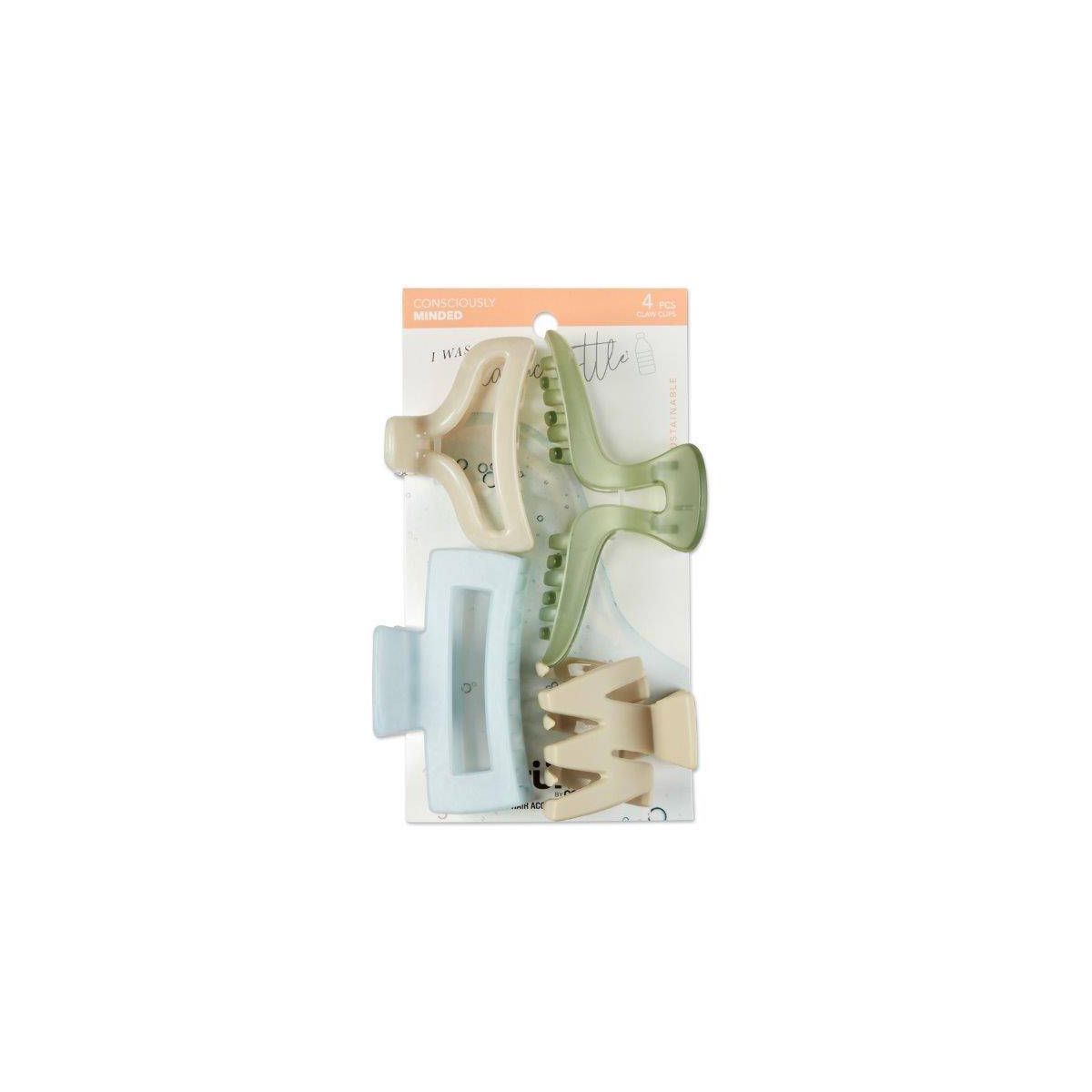 scünci Consciously Minded Recycled Claw Clips - Matte Blue/Cream/Green/Taupe - All Hair - 4pcs | Target