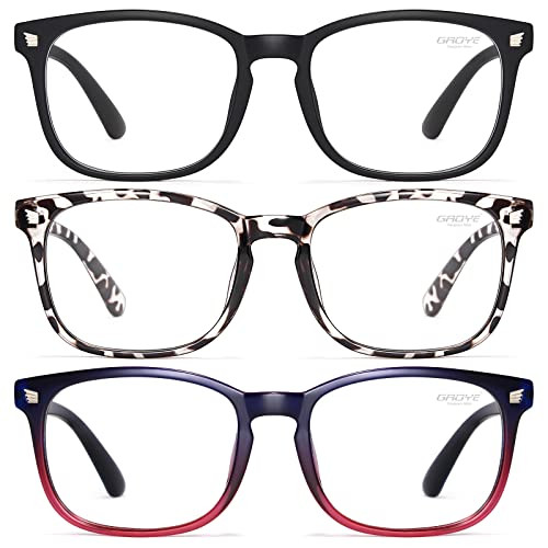 Gaoye Blue Light Blocking Glasses, 3-Pack Lightweight Novelty Eyewear Anti UV/Headache/Eyestrain Computer Gaming Glasses (Matte Black+Leopard+gradient Purple) | Amazon (US)