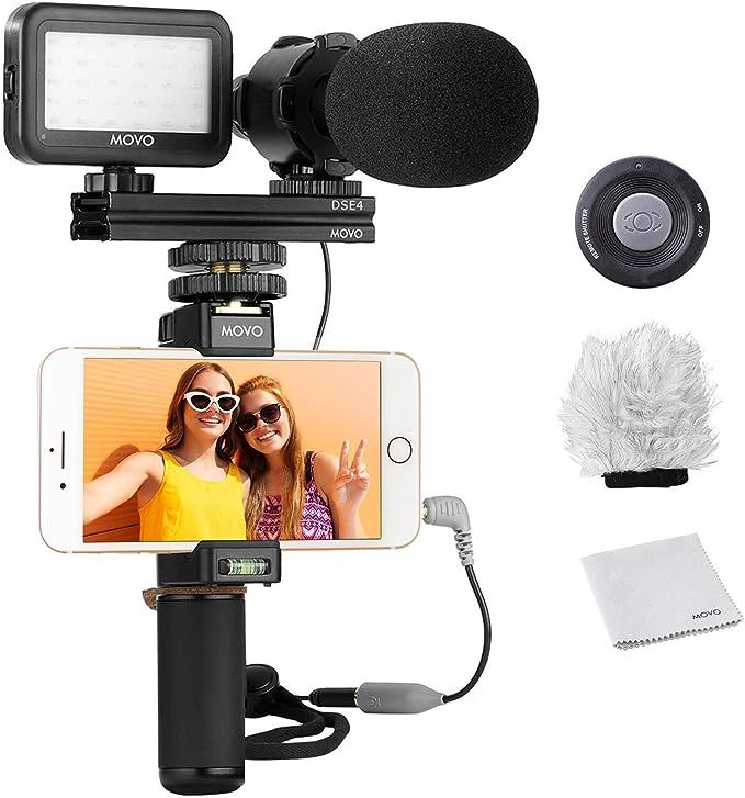 Movo Vlog Kit V7 - YouTube Starter Kit with Grip, Stereo Microphone, Light and Wireless Remote Vl... | Amazon (US)