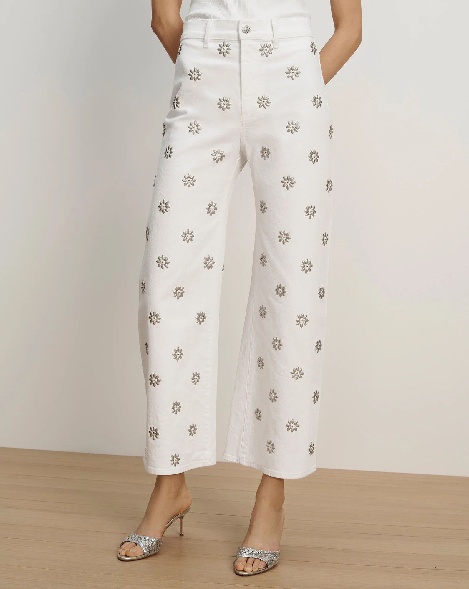 Grant Studded Wide-Leg Jean in White | Veronica Beard | Veronica Beard