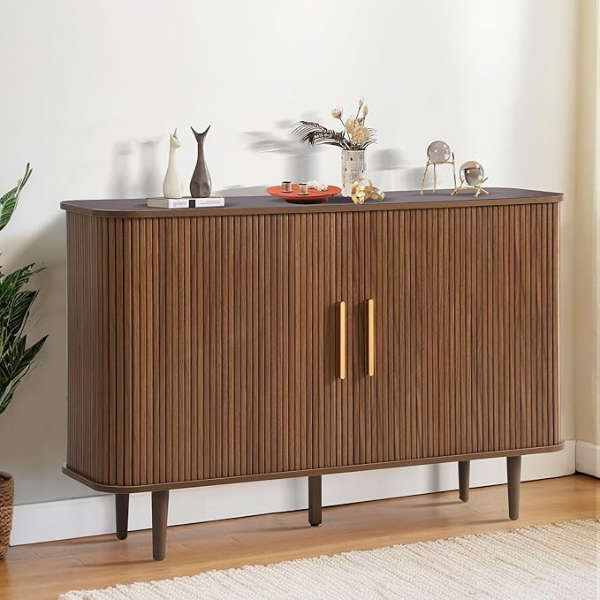 Grepatio 47" Sideboard Buffet Cabinet with Fluted Slide Doors, Tambour Storage Cabinets with Adju... | Amazon (US)
