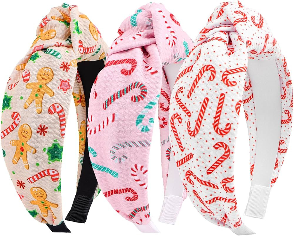 YanJie Christmas Headband for Women Snowflake Xmas Tree Knotted Headbands Candy Cane Wide Hairban... | Amazon (US)