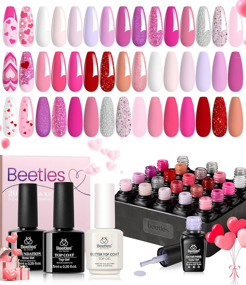 beetles Pink Gel Polish Set 20 Colors Hot Pink Alluring Sweetie Collection Nude Purple Glitter Re... | Amazon (US)