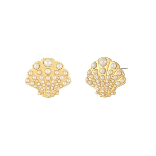 Firopia Seashell Stud Earrings for Women | Gold Shell Rhinestone Statement Earrings for Women | Summer Vacation Beach Jewelry Gift | Amazon (US)