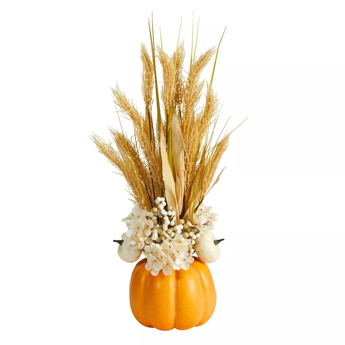 Nearly Natural 21-in Autumn Dried Wheat and Pumpkin Artificial Fall Arrangement in Decorative Pum... | Target